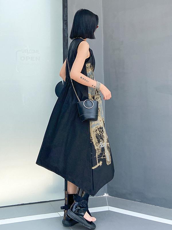 Original Prited V-Neck Sleeveless Dress