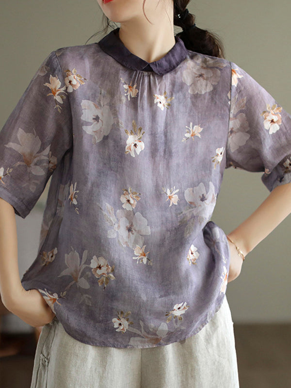 Vintage Loose Floral Printed Half Sleeves T-Shirt