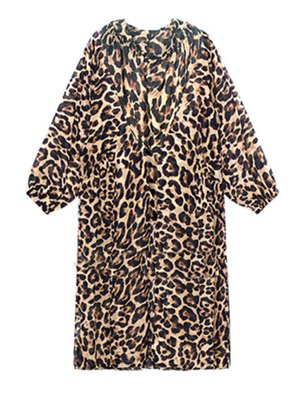 Original Leopard Zipper Split-Side Hooded Long Sleeves Sun-Protection Outerwear