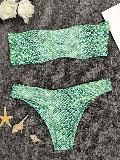 Sexy Strapless Snake Print Bikini Set