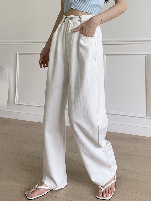 Urban Solid Color Empire Wide Leg Jean Pants