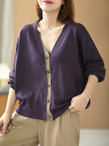 Simple Contrast Color Long Sleeves Cardigan Top