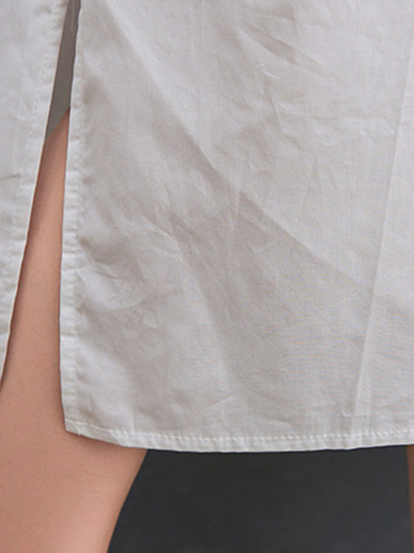 Urban Black&White Split-Side Short Sleeves Hooded Midi Dress