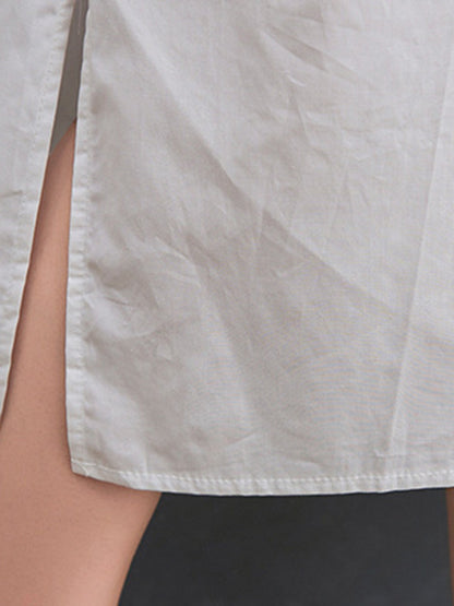 Urban Black&White Split-Side Short Sleeves Hooded Midi Dress