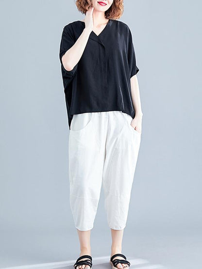 Loose Solid Batwing Sleeves Shirt