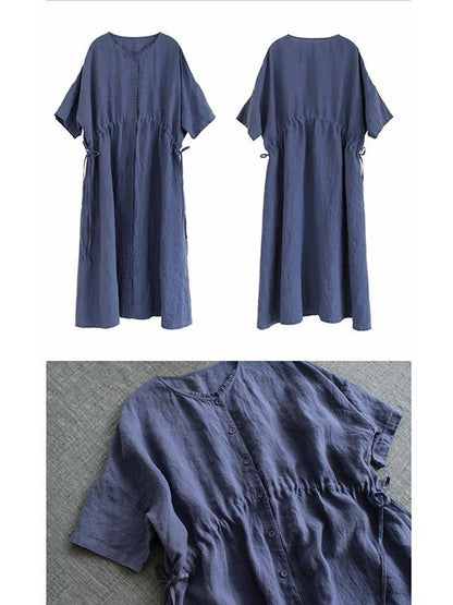 2019 Summer New Vintage Loose Solid Long Dress