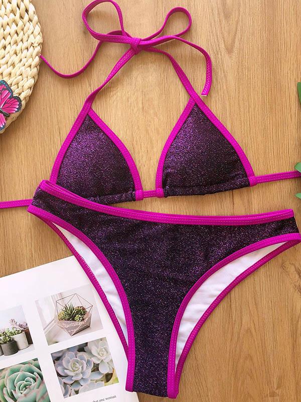 Sequined Triangle Split Bikini Swimsuit