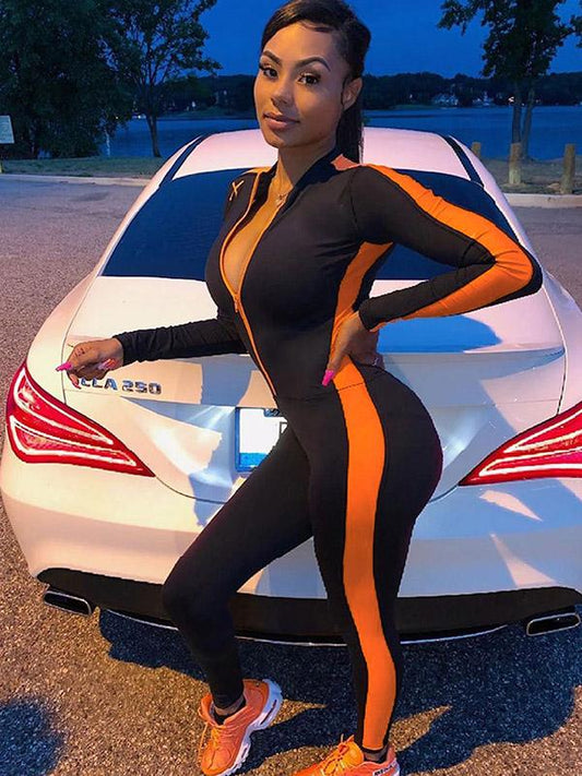 Zipper Split-joint Sports Jumpsuits