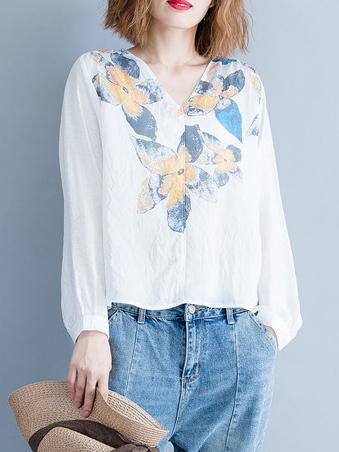 Loose Plus Size Flower Printed Blouse Tops