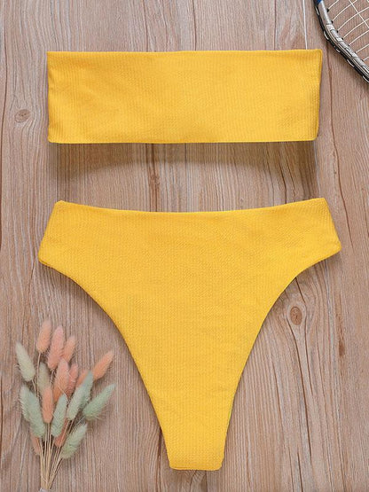 Strapless Ribbed High Waisted Bikini Swimsuit