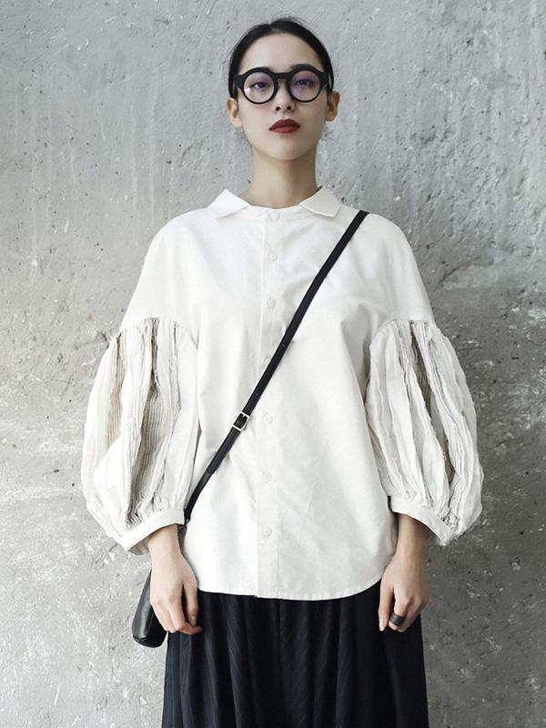Solid Puff Sleeves Blouse Top