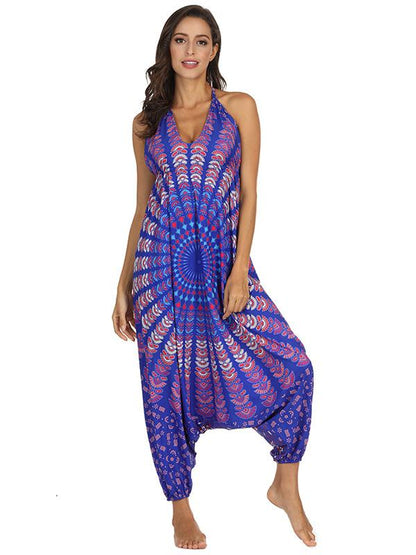 Floral Printed Spagetti-neck Loose Long Jumpsuits