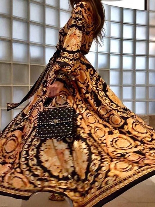 Bohemia Floral V-Neck Waisted Maxi Dress