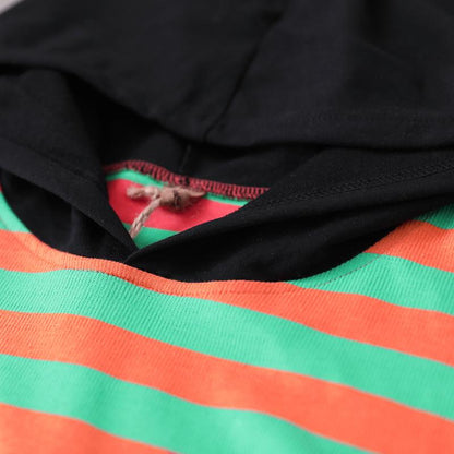 Buykud Loose Literary Patchwork Striped Pullover Hoodie