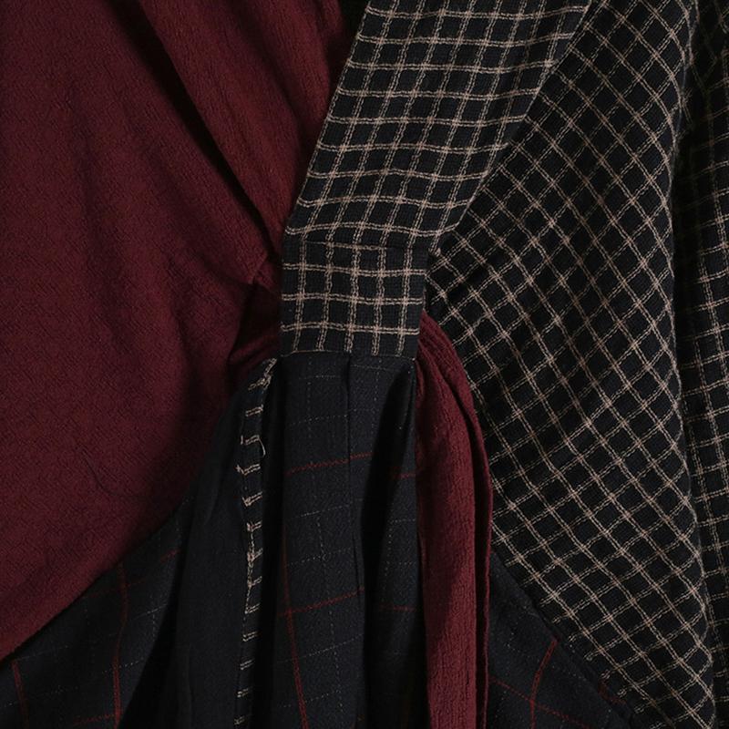 Buykud Cross Splicing Plaid Lacing Retro Casual Dress