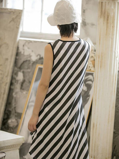Asymmetric Striped High-low Sleeveless Vest