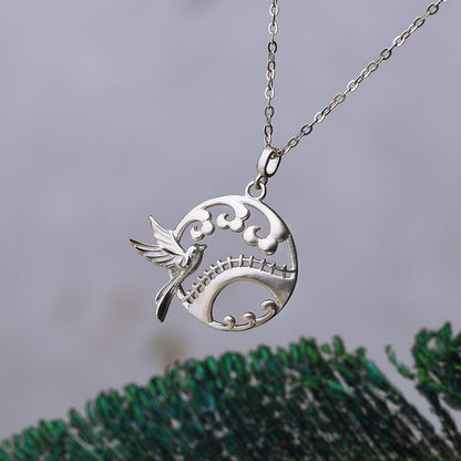 Buykud Chinese Style Silver Bird Pendant Necklace
