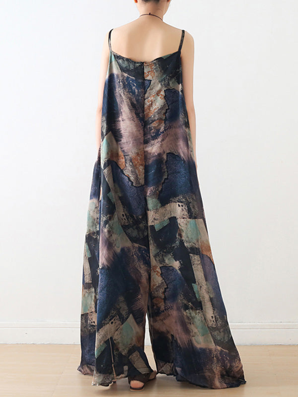 Stylish Printed Asymmetric Spaghetti-Neck Wide Leg Jumpsuits