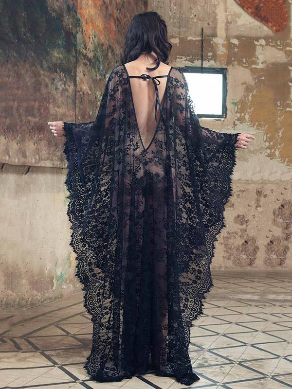 Deep V-neck Backless Lace-up See-through Cover-ups – rrdeye
