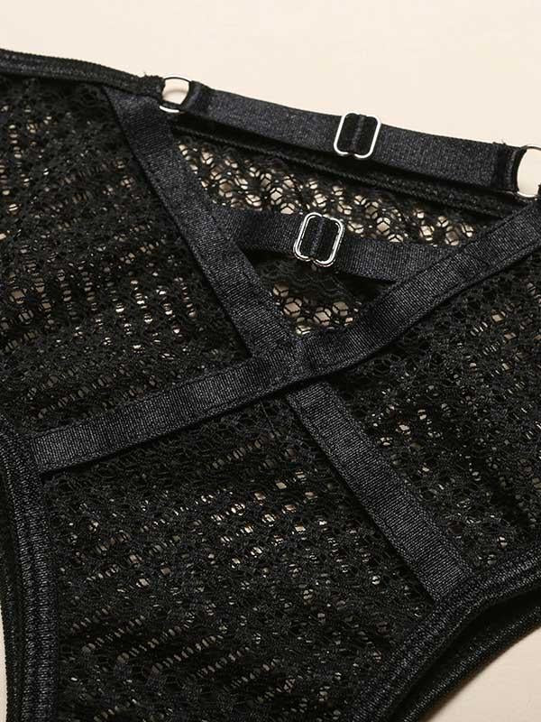 Triangle Net Yarn Hollow Split Lingerie Set