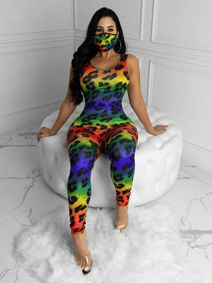 Leopard Wrap Sleeveless Sports Jumpsuits