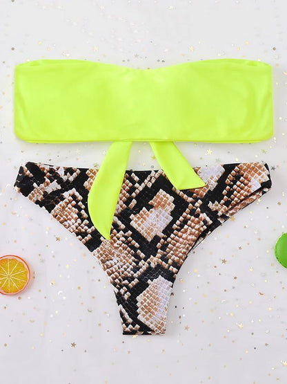 Strapless Knotted Snake Pattern Bikini Swimsuit