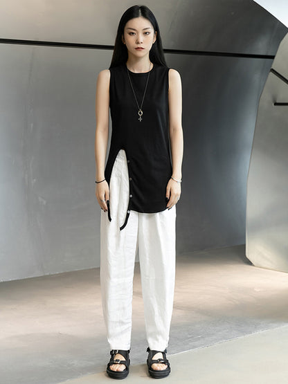 Casual Linen Solid Color Wide Leg Loose Pants