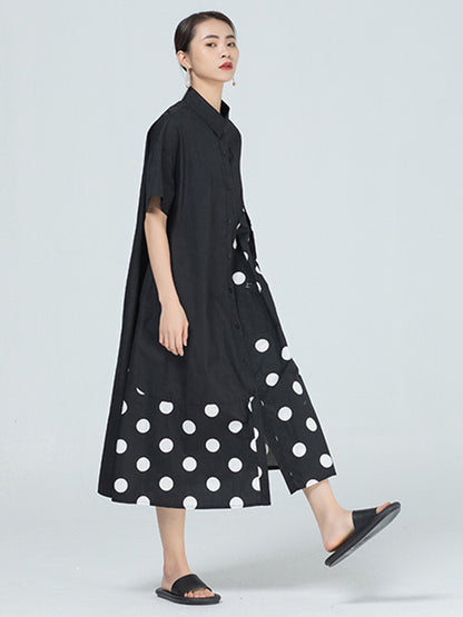 Original Polka-Dot Irregularity Split-Joint Shirt Dress