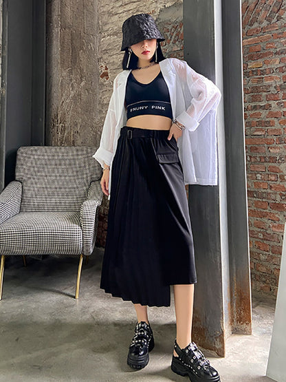 Casual Loose Pleated Asymmetric Skirts Bottoms