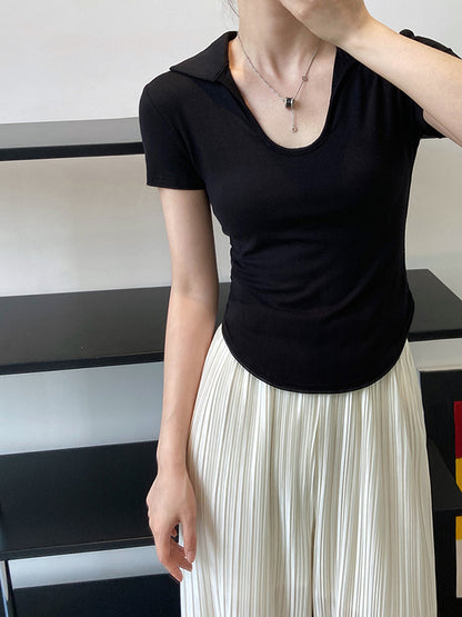 Simple Casual Solid Color U-Neck T-Shirt Top