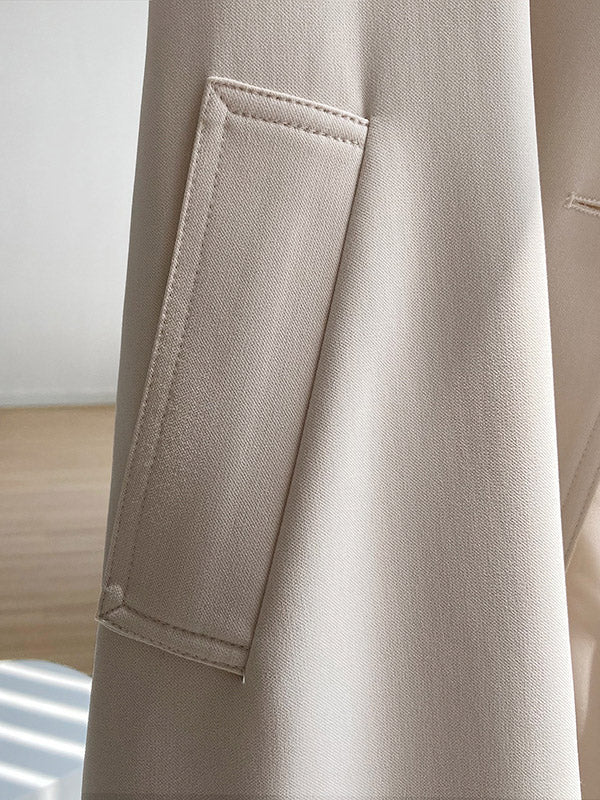 Chic Solid Color Buttoned Tied Notched Collar Long Sleeves Trench Coat