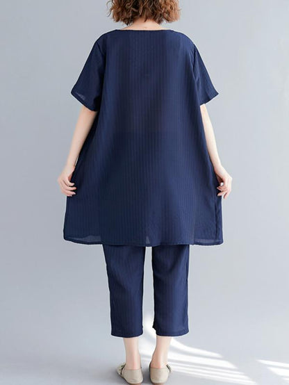 Solid T-Shirt + Straight Leg Pants Suit