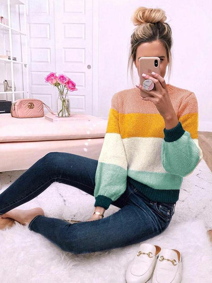 Fashion Knitting Striped Sweater Tops