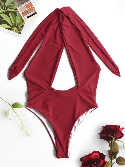 Plain Bandage Backless One-piece Swimwear