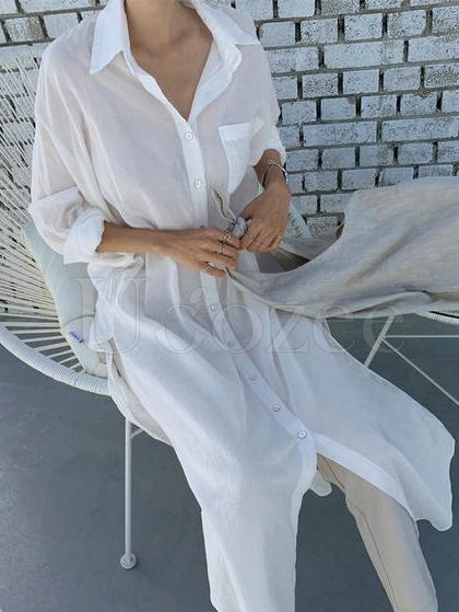 Loose Split-side Light White-shirt