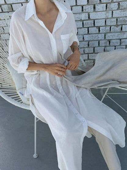 Loose Split-side Light White-shirt
