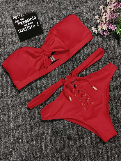 Sexy Solid Bandage Bikinis Swimwear