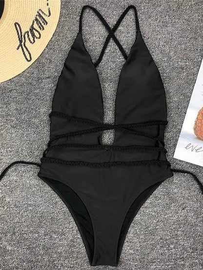 Solid Backless One-Piece Swimsuit