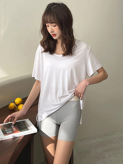 Solid Color Ice Silk Wrap High Waisted Safety Shorts