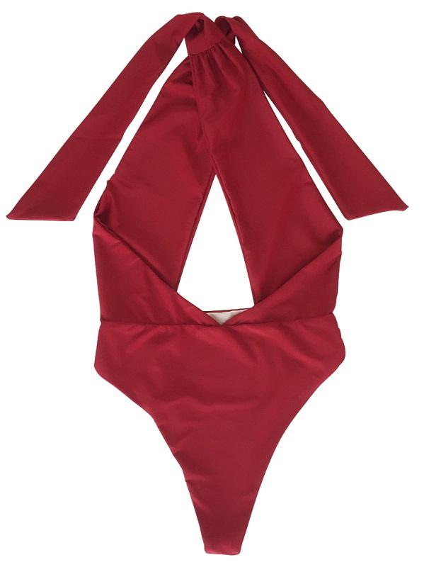 Solid Bandage Halter-Neck One-Piece Swimwear