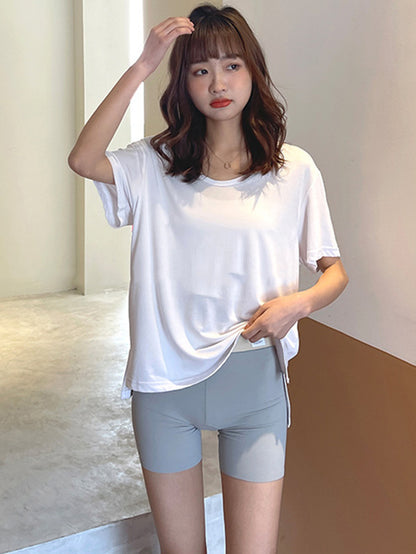Solid Color Ice Silk Wrap High Waisted Safety Shorts