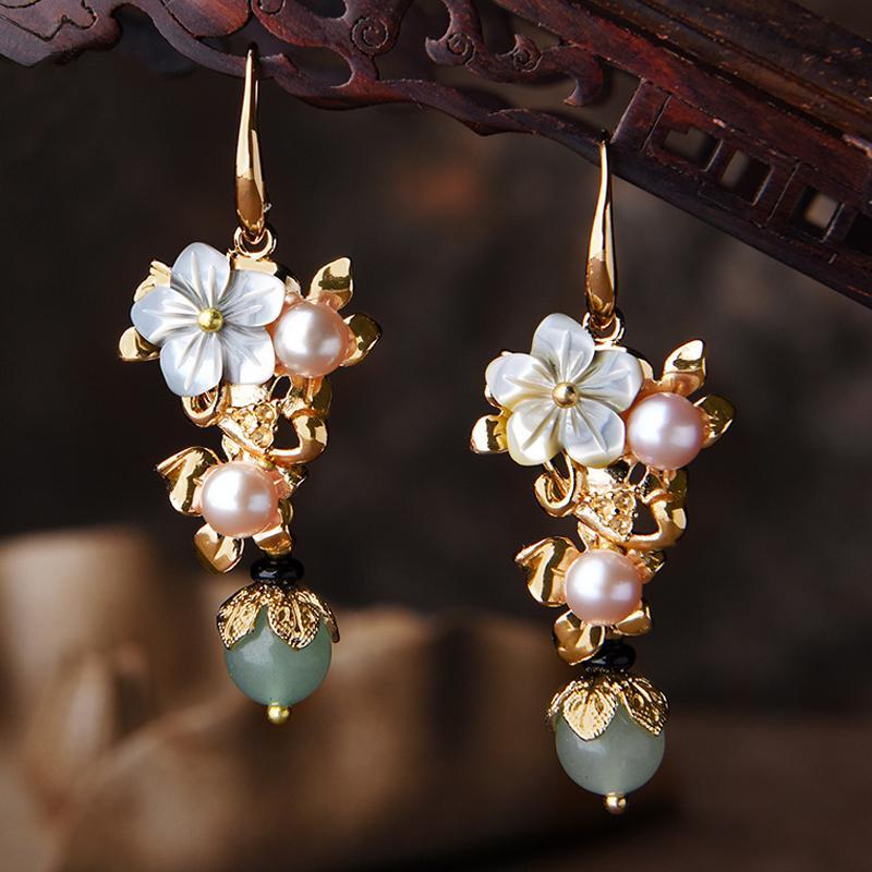 Ethnic Gold Plated Long Eardrop Earrings