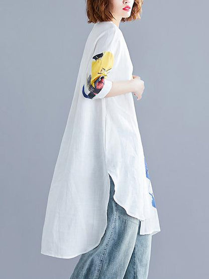 Loose Printed Stand-collar Shirt