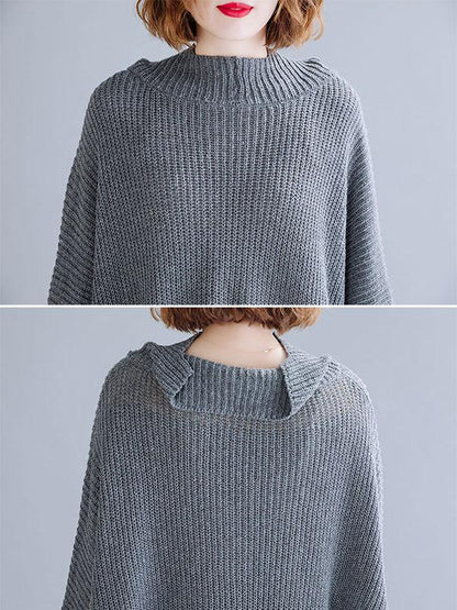 High-neck Cropped Batwing Sleeves Knitting Sweater