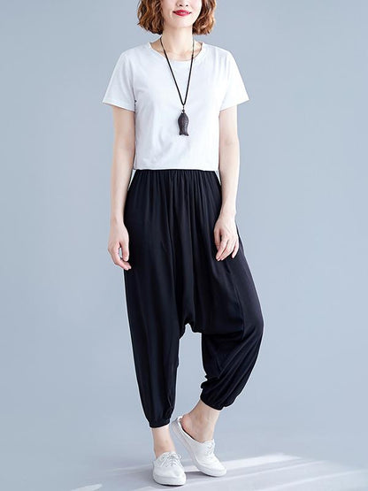 Solid Elastic Waist Design Pants