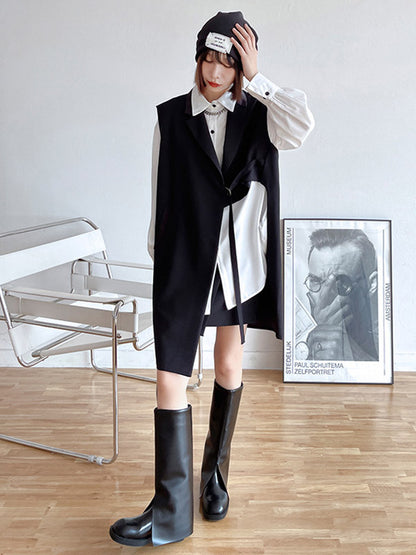 Cool Irregular Solid Color Split-Joint With Pocket Tied Notched Collar Sleeveless Vest Outwear