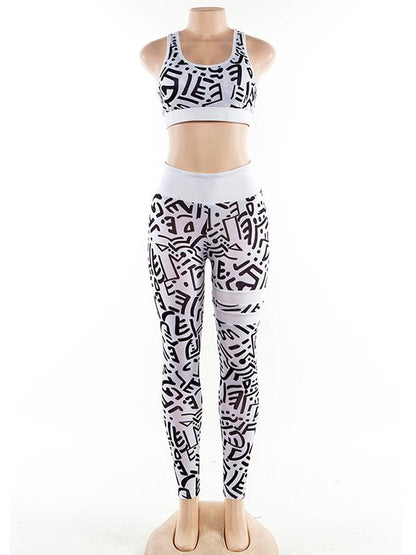 Racerback Printed Sleeveless Tanks And Leggings Suits