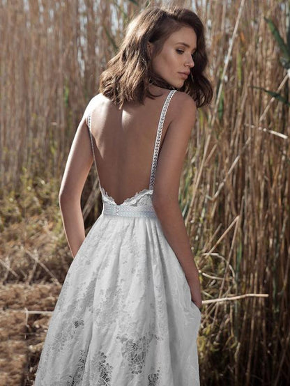 Deep V-neck Backless Big Hem Wedding Dress