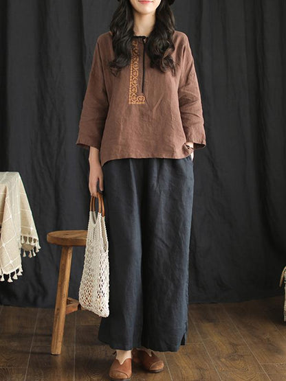 Retro Linen Embroidered T-shirts