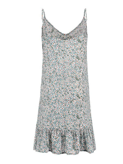 Falbala Split-joint Printed Condole Belt Dress